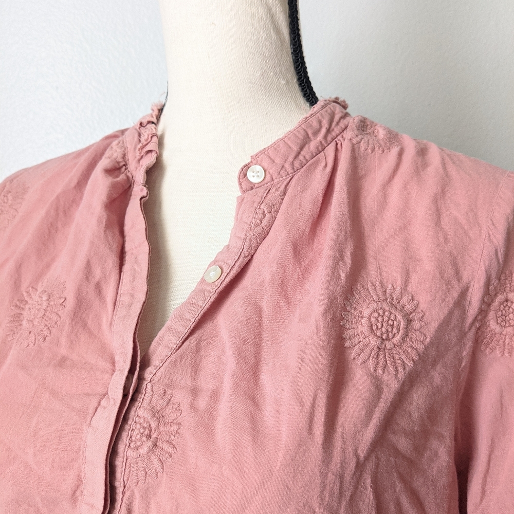 Pink Ruffle Floral Embroidered Blouse Top - Picture 3 of 4
